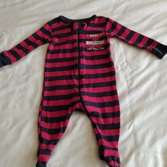 Baby Boys 0–3M Red Navy Striped Footed Pajamas - Picture 2 of 7